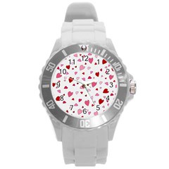 Valentine s Day Hearts Round Plastic Sport Watch (l) by Valentinaart