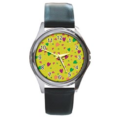 Colorful Hearts Round Metal Watch by Valentinaart