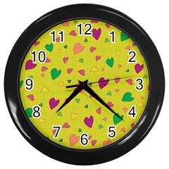 Colorful Hearts Wall Clocks (black) by Valentinaart