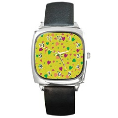 Colorful Hearts Square Metal Watch by Valentinaart