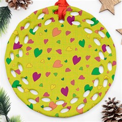 Colorful hearts Round Filigree Ornament (Two Sides)