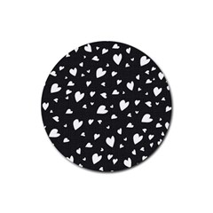 Black And White Hearts Pattern Rubber Coaster (round)  by Valentinaart