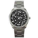 Black and white hearts pattern Sport Metal Watch Front