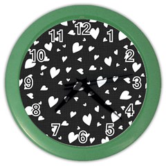 Black And White Hearts Pattern Color Wall Clocks by Valentinaart