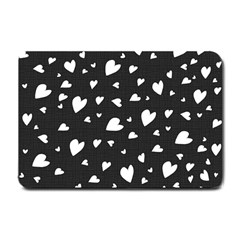 Black And White Hearts Pattern Small Doormat  by Valentinaart