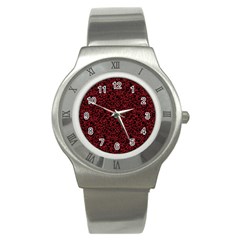 Red Coral Pattern Stainless Steel Watch by Valentinaart