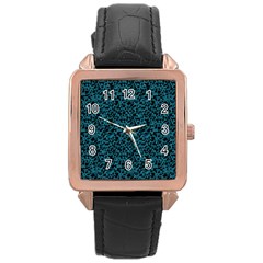 Blue coral pattern Rose Gold Leather Watch 