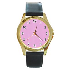 Pink Texture Round Gold Metal Watch by Valentinaart