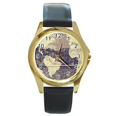 River Globe Round Gold Metal Watch