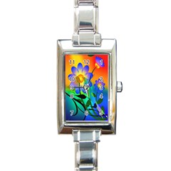 Abstract Flowers Bird Artwork Rectangle Italian Charm Watch by Nexatart