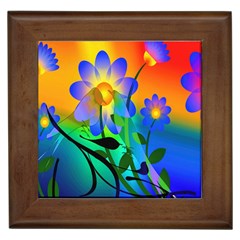 Abstract Flowers Bird Artwork Framed Tiles by Nexatart