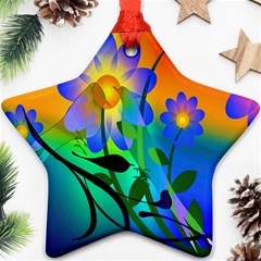 Abstract Flowers Bird Artwork Ornament (star) by Nexatart