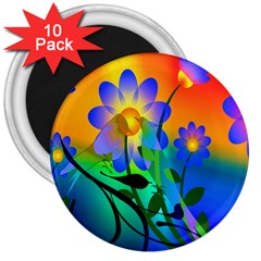 Abstract Flowers Bird Artwork 3  Magnets (10 Pack)  by Nexatart