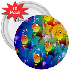 Fish Pattern 3  Buttons (10 Pack) 