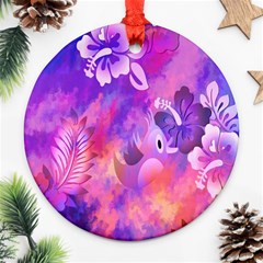 Abstract Flowers Bird Artwork Ornament (round) by Nexatart