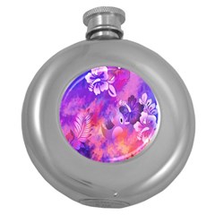 Abstract Flowers Bird Artwork Round Hip Flask (5 Oz) by Nexatart