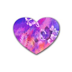 Abstract Flowers Bird Artwork Rubber Coaster (heart)  by Nexatart