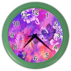 Abstract Flowers Bird Artwork Color Wall Clocks by Nexatart