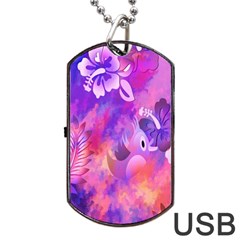 Abstract Flowers Bird Artwork Dog Tag Usb Flash (one Side) by Nexatart