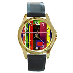 Abstract Art Geometric Background Round Gold Metal Watch by Nexatart