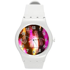 Abstract Background Design Squares Round Plastic Sport Watch (m)