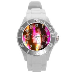 Abstract Background Design Squares Round Plastic Sport Watch (l)