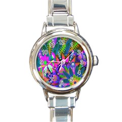 Abstract Digital Art  Round Italian Charm Watch