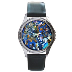 Abstract Farm Digital Art Round Metal Watch