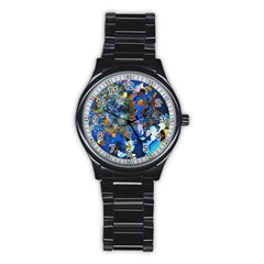 Abstract Farm Digital Art Stainless Steel Round Watch by Nexatart