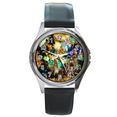 Abstract Digital Art Round Metal Watch