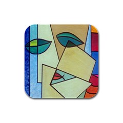 Abstract Art Face Rubber Square Coaster (4 Pack)  by Nexatart