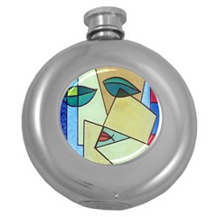 Abstract Art Face Round Hip Flask (5 Oz)