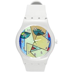 Abstract Art Face Round Plastic Sport Watch (m)