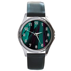 Abstract Green Purple Round Metal Watch by Nexatart