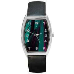 Abstract Green Purple Barrel Style Metal Watch by Nexatart