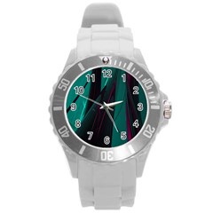 Abstract Green Purple Round Plastic Sport Watch (l) by Nexatart