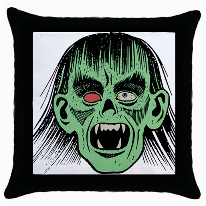 Zombie Face Vector Clipart Throw Pillow Case (Black)