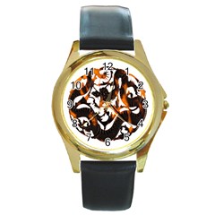 Ornament Dragons Chinese Art Round Gold Metal Watch by Nexatart