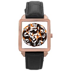 Ornament Dragons Chinese Art Rose Gold Leather Watch  by Nexatart