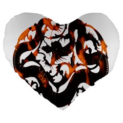 Ornament Dragons Chinese Art Large 19  Premium Flano Heart Shape Cushions by Nexatart