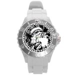 Santa Claus Christmas Holly Round Plastic Sport Watch (L) Front