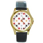 Pearly Pattern Round Gold Metal Watch Front