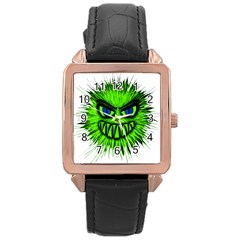 Monster Green Evil Common Rose Gold Leather Watch  by Nexatart