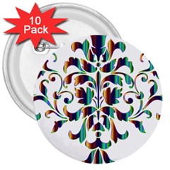 Damask Decorative Ornamental 3  Buttons (10 Pack)  by Nexatart