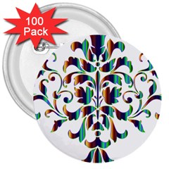 Damask Decorative Ornamental 3  Buttons (100 Pack)  by Nexatart