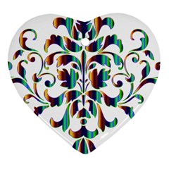 Damask Decorative Ornamental Heart Ornament (two Sides) by Nexatart