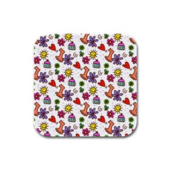 Doodle Pattern Rubber Square Coaster (4 Pack)  by Nexatart