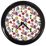 Doodle Pattern Wall Clocks (Black) Front