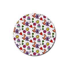 Doodle Pattern Rubber Coaster (Round) 