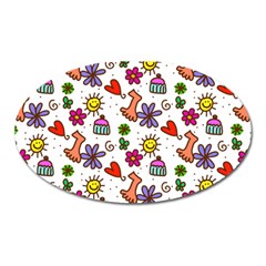 Doodle Pattern Oval Magnet